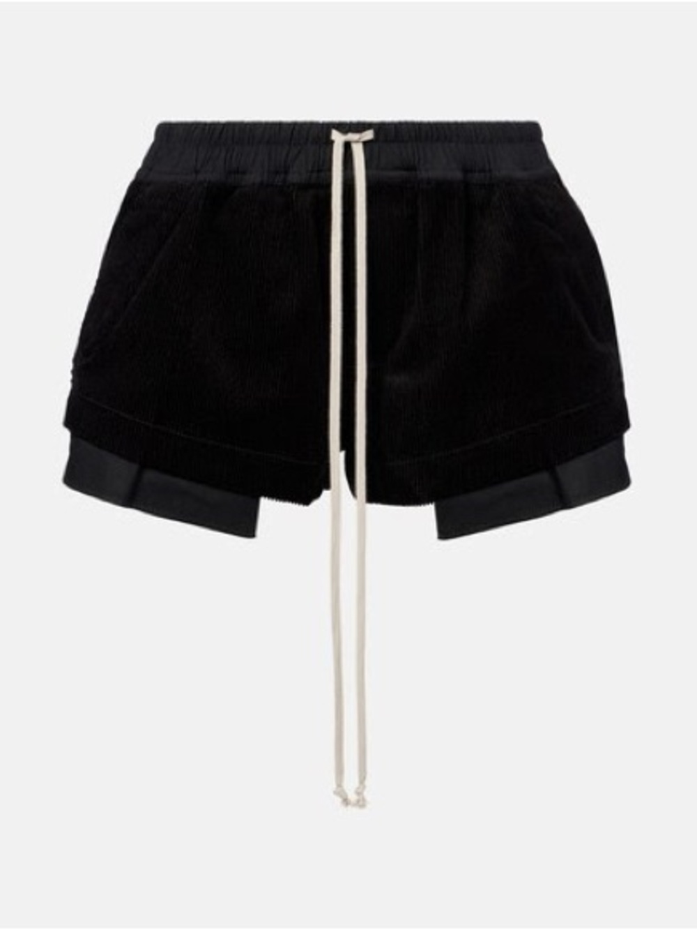 Rick Owens Black Athletic Shorts with Cream Drawstring